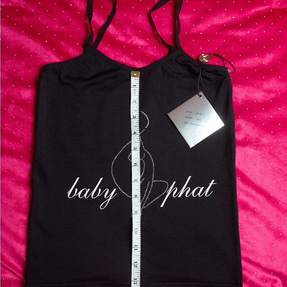 Baby Phat Black Rhinestone Cat Logo Cami Top